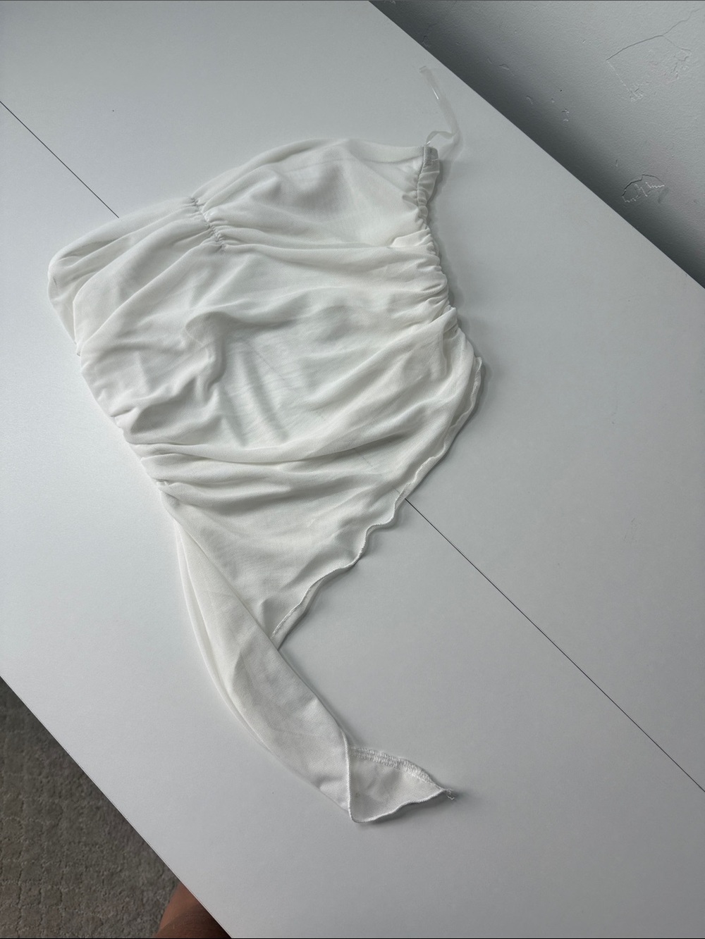 Little Lie White Sheer Ruched Top